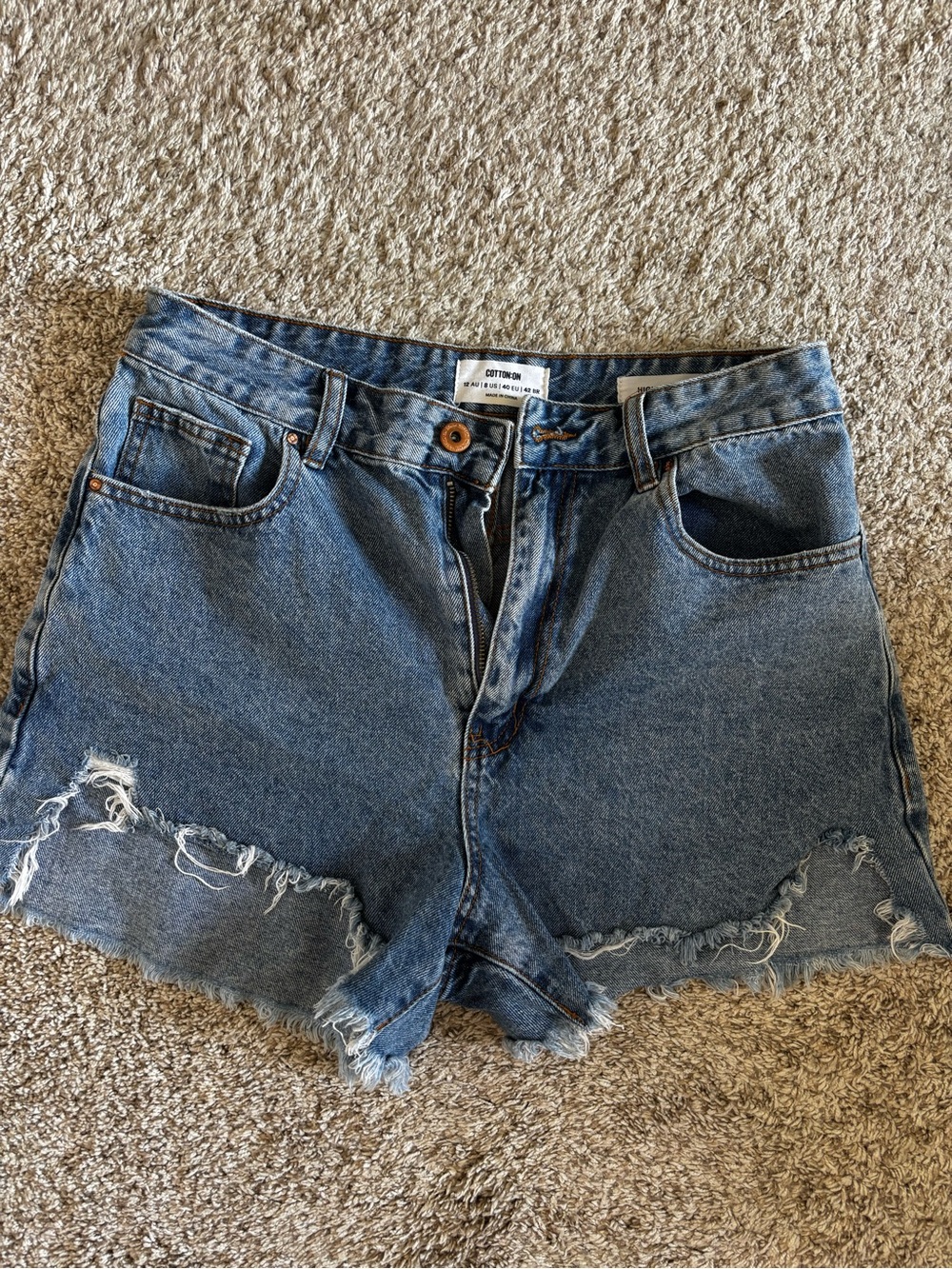 Cotton On Distressed High-Rise Denim Shorts - Blue